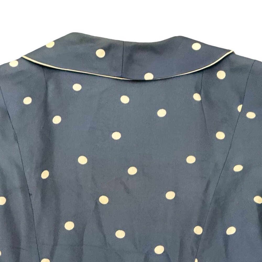 Vintage 1940s 1950s Polka Dot Full Skirt Dress Blue Button Front - Picture 3 of 11